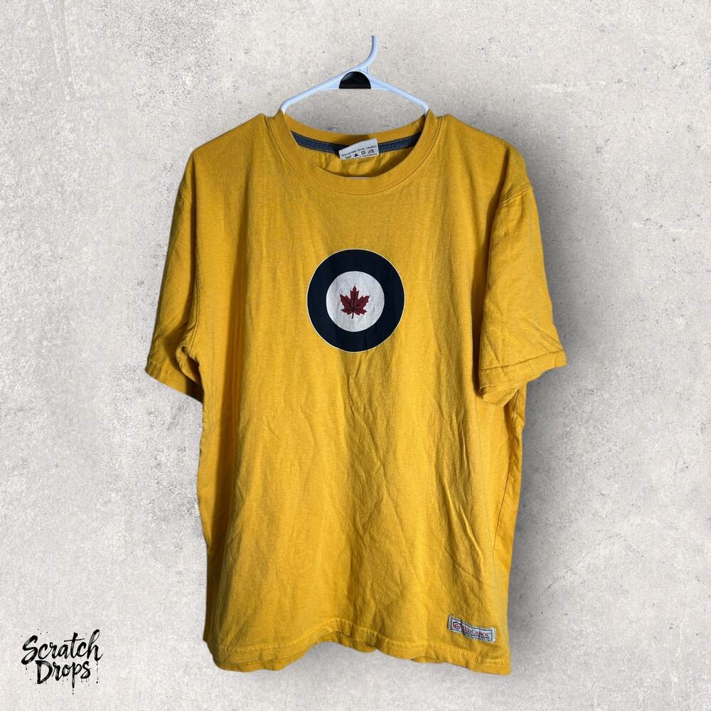 Vintage Red Canoe T Shirt Large Yellow Maple Leaf Logo Tee Canada Heritage Top